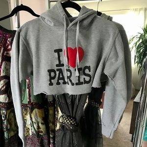 I ♥️ Paris, Cropped Gray Frayed Sweatshirt